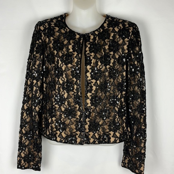 Andretta Donatello Black Lace Sequin Jacket & Tank Top Formal Set 2 Pieces Sz S - Picture 5 of 16